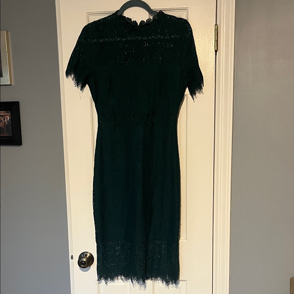 Lulus Remarkable Green Sheer Lace Short Sleeve Mini Dress